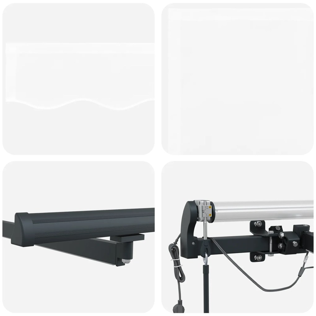 Toldo Retrátil Automático com LED Branco 500x300 cm, Tecido de Substit
