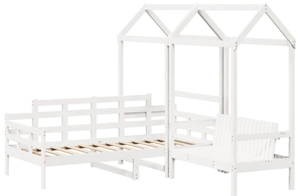 Conj. sofá-cama e banco c/ telhado 80x200cm pinho maciço branco