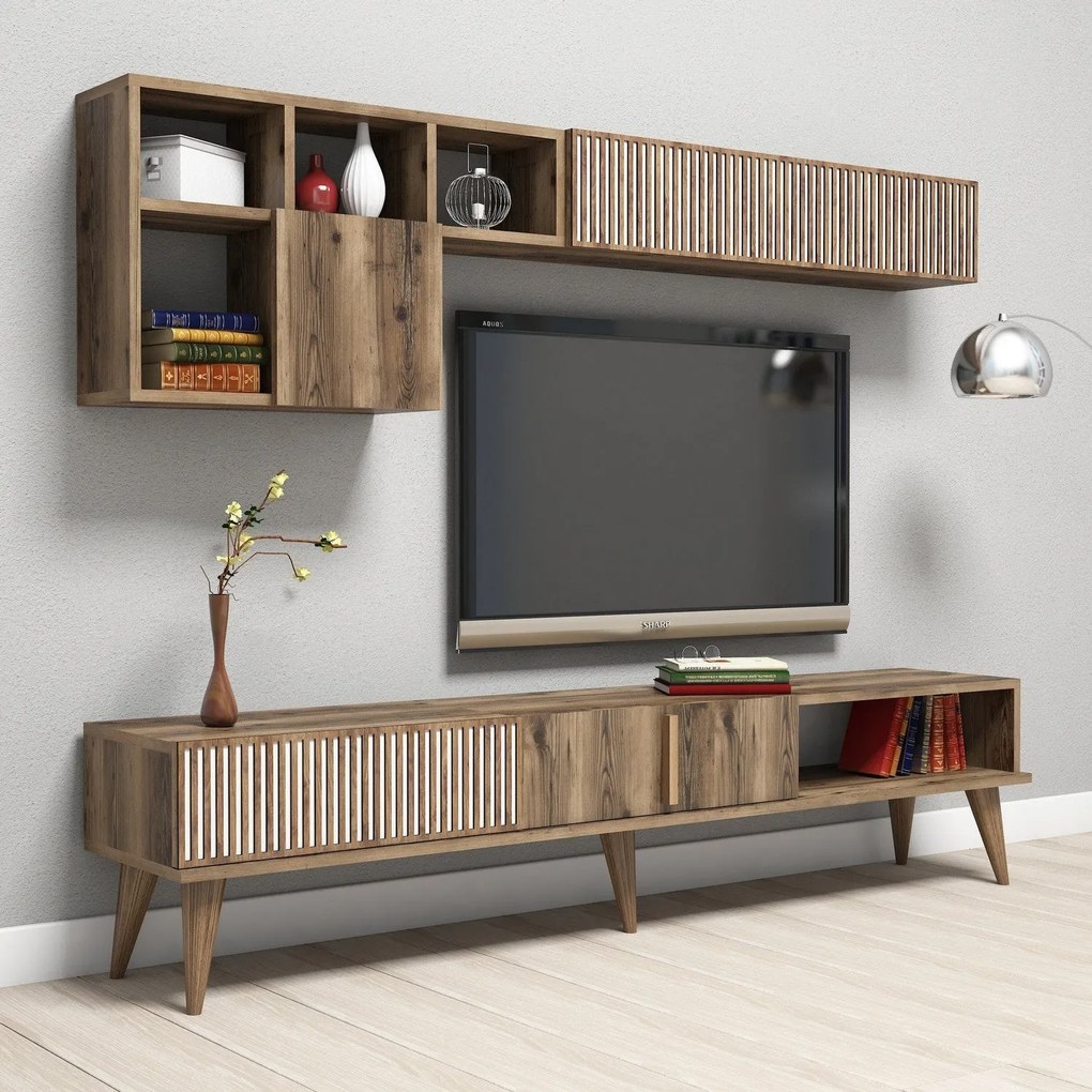 Conjunto de Mobiliário de Sala Milan – Nogueira – TV Stand 180x40x35 c