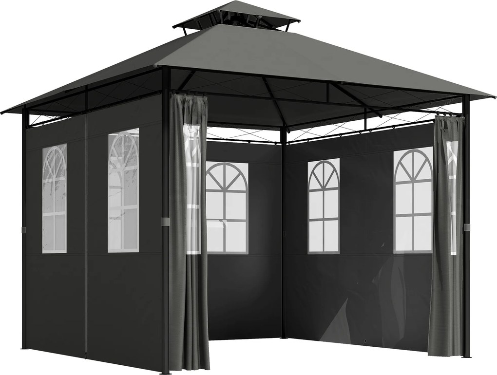Outsunny Pavilhão Tenda de Festa Pavilhão de Jardim, 3 x 3 x 2, 88 m, Cinza escuro | Aosom Portugal