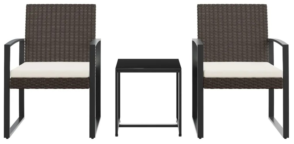 3 pcs conjunto jantar p/ jardim c/ almofadões vime PP castanho