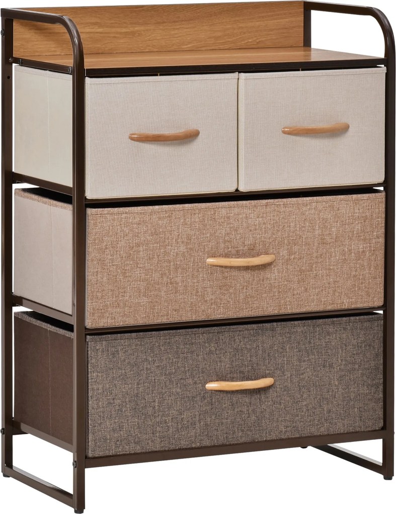 HOMCOM Cómoda para Quarto com 4 Cestos Removíveis e Dobráveis Base Elevada Móvel de Armazenamento 58x29x78,5 cm Multicor | Aosom Portugal