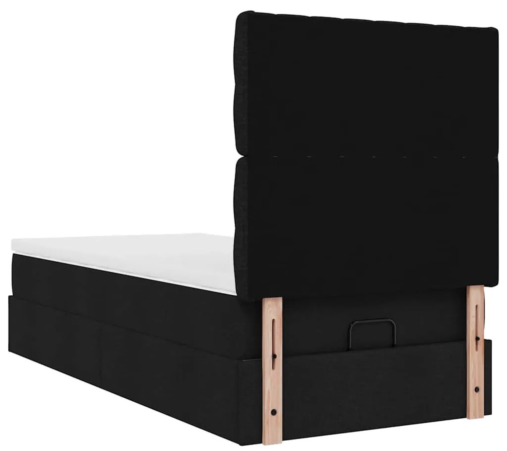 Estrutura de cama otomana com colchão preto 80x200cm tecido