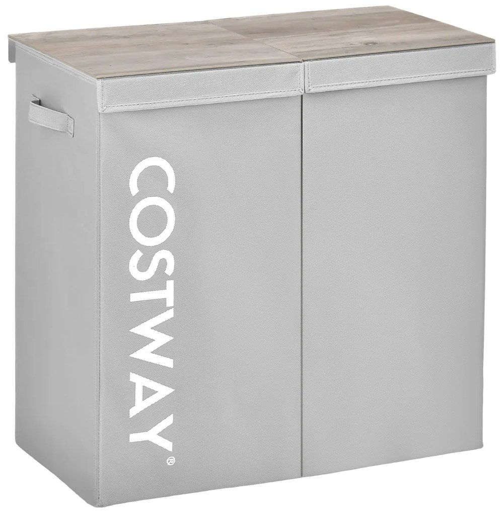 Cesto de Roupa suja com Tampa 115 L Cesto de Roupa com 2 Secções para Lavandaria Casa de Banho Quarto 62 x 31 x 60 cm Cinzento