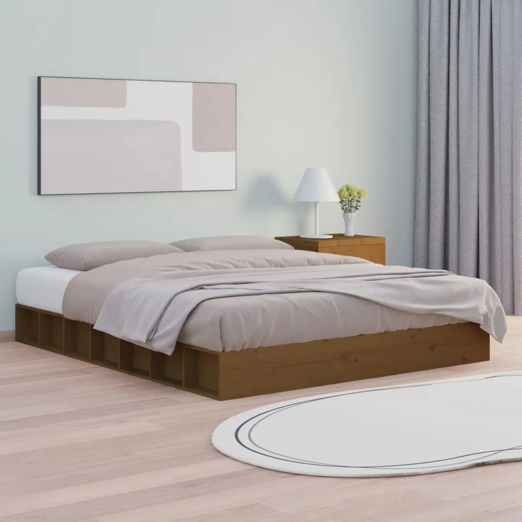 vidaXL Estrutura de cama 140x200 cm madeira maciça castanho mel