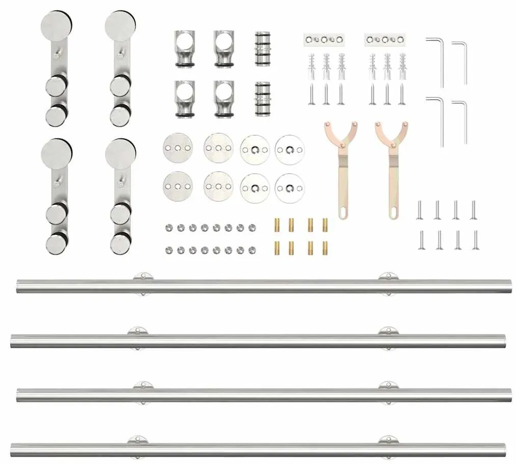 Kit ferragens p/ porta deslizante 200cm aço inoxidável prateado