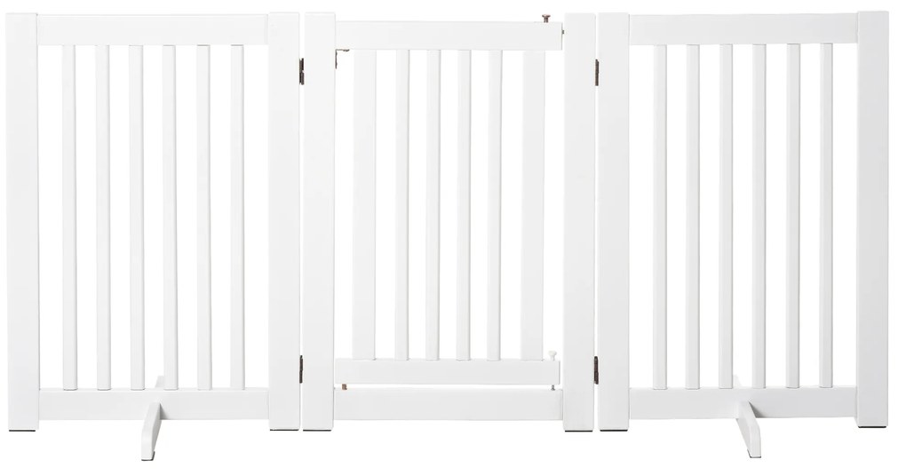 Barreira para Cães de Madeira Barreira para AnimaisDobrável de 3 Painéis com 1 Porta e Pés de Apoio 155x35,5x76 cm Branco