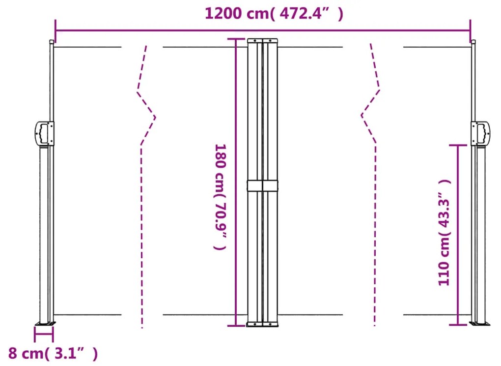 Toldo lateral retrátil 180x1200 cm vermelho