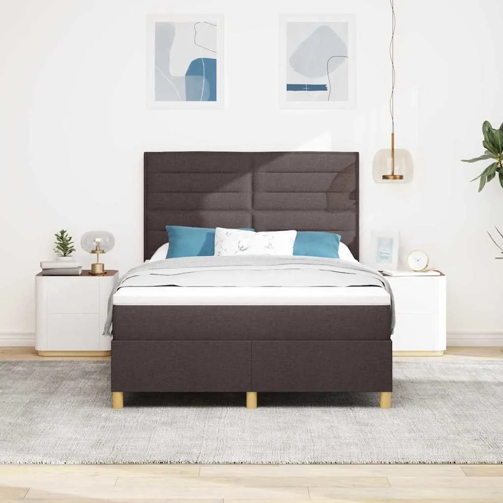 Cama Box com Colchão &amp; LED Castanha 140x200 cm Tecido