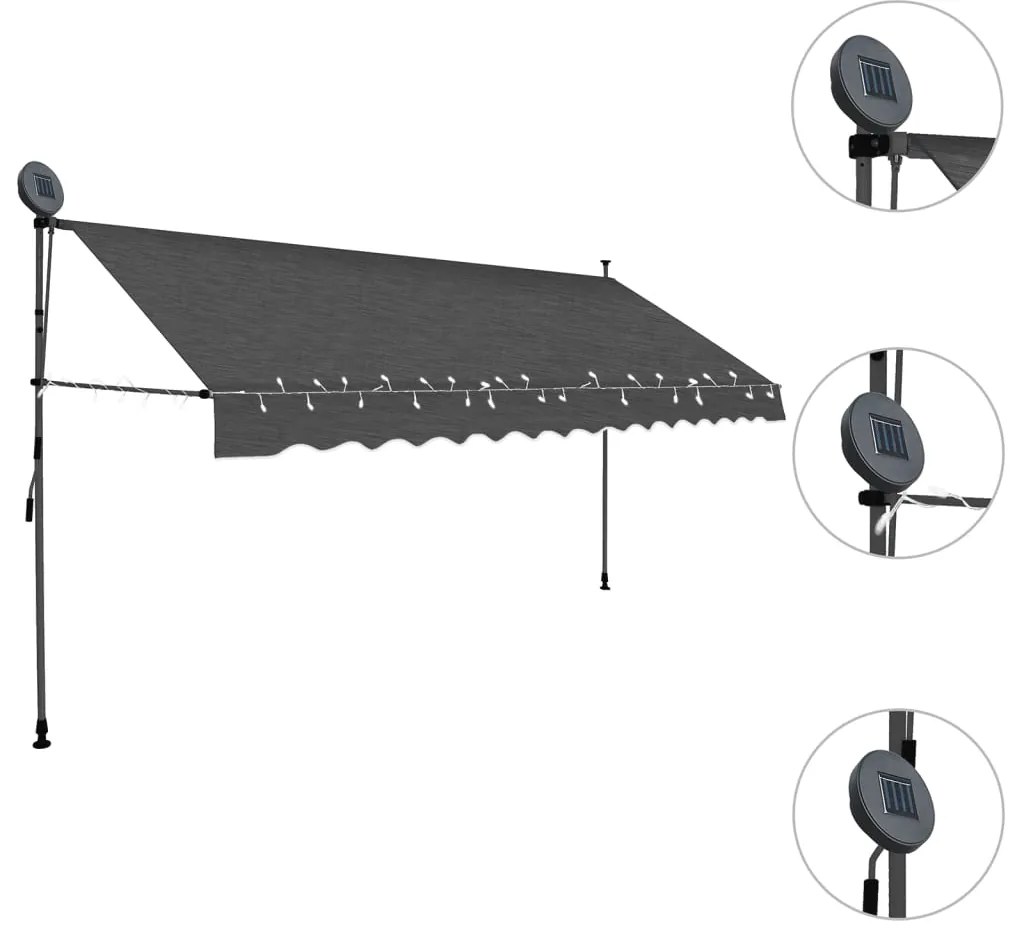 Toldo retrátil manual com LED 400 cm antracite