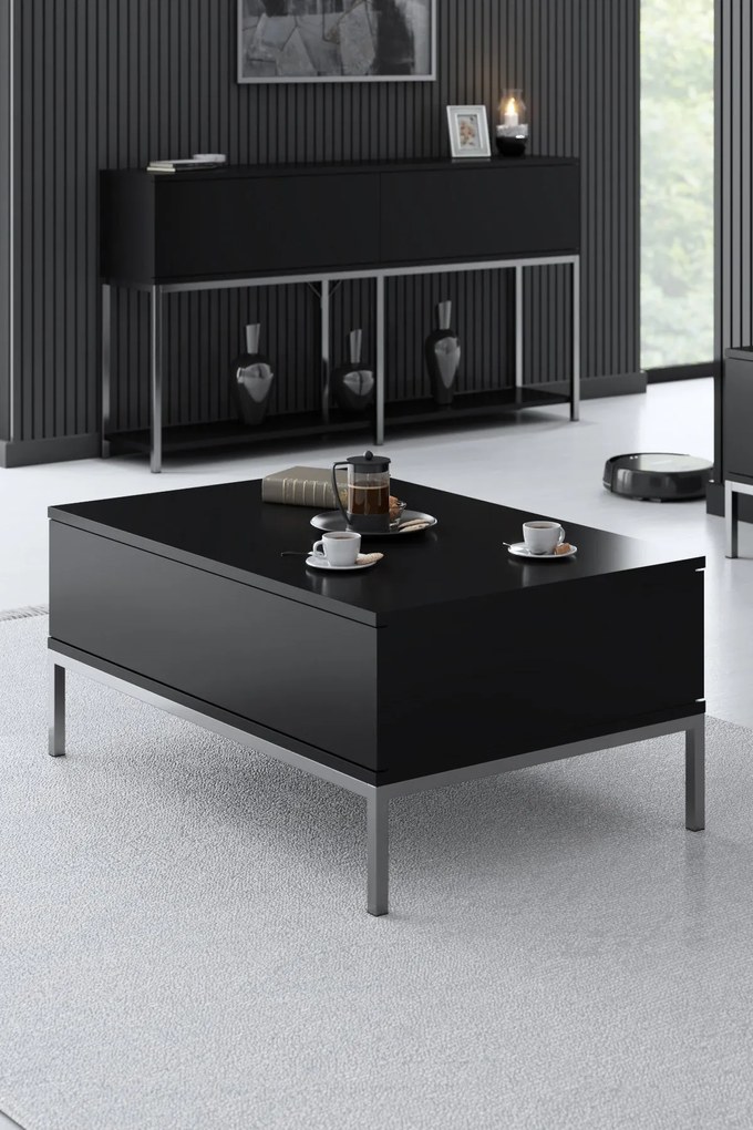 Conjunto de Mobiliário de Sala Lord – Preto e Prateado – TV Stand: 180