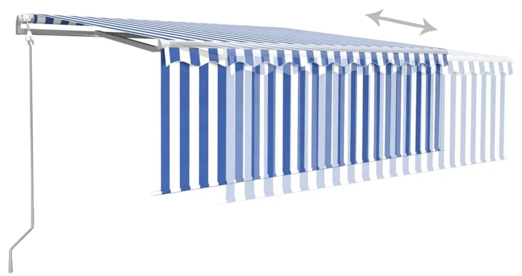 Toldo automático c/ estore/LED/sensor de vento 4x3m azul/branco