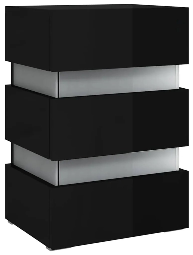 Mesa de cabeceira c/ luzes LED deriv. madeira preto brilhante