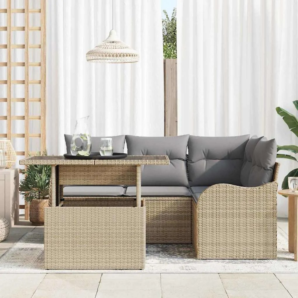 Conjunto de Sofá de Jardim vidaXL de 5 Peças com Almofadas Bege Poli R