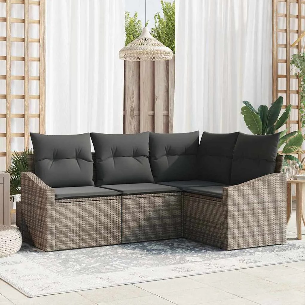 Conjunto de Jantar de Jardim com 4 Peças e Almofadas em Rattan Sintéti