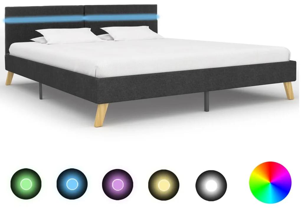 Estrutura de cama com LED 180x200 cm tecido cinzento-escuro