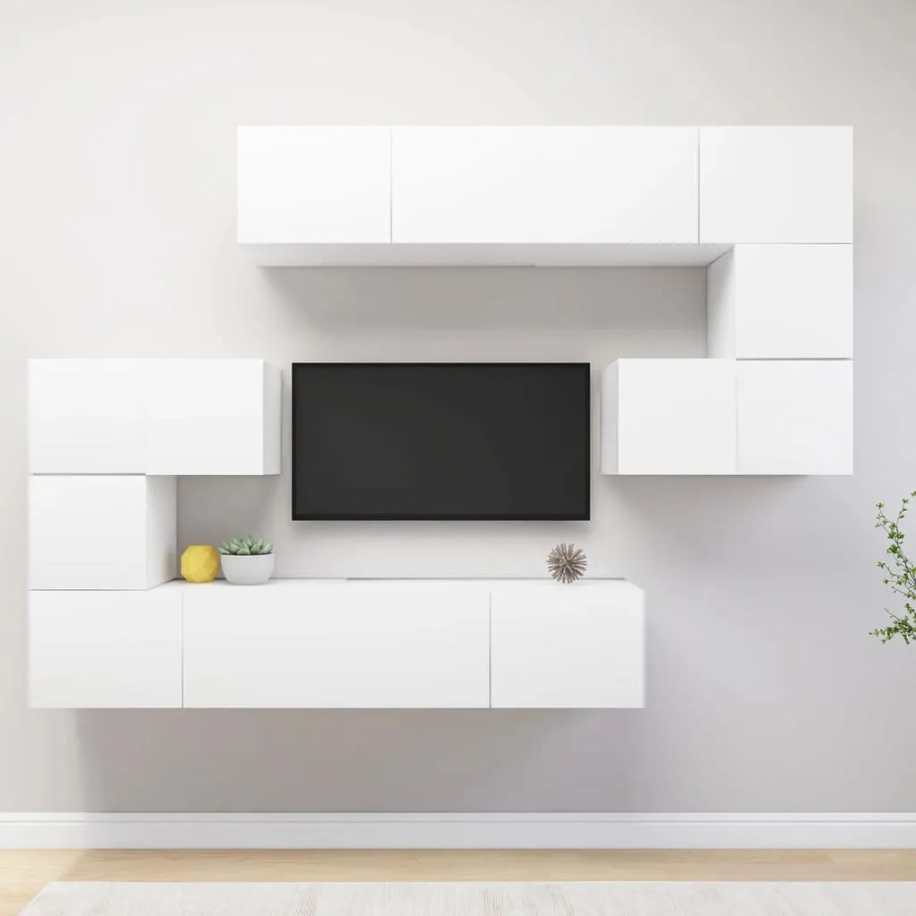 8 pcs conjunto de móveis de TV derivados de madeira branco