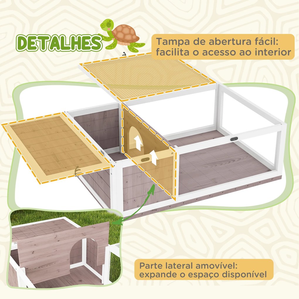 Terrario para Reptéis Casa para Tartarugas de Madeira com Painéis Laterais Transparentes e Trava 91x60,5x32 cm Castanho Acinzentado