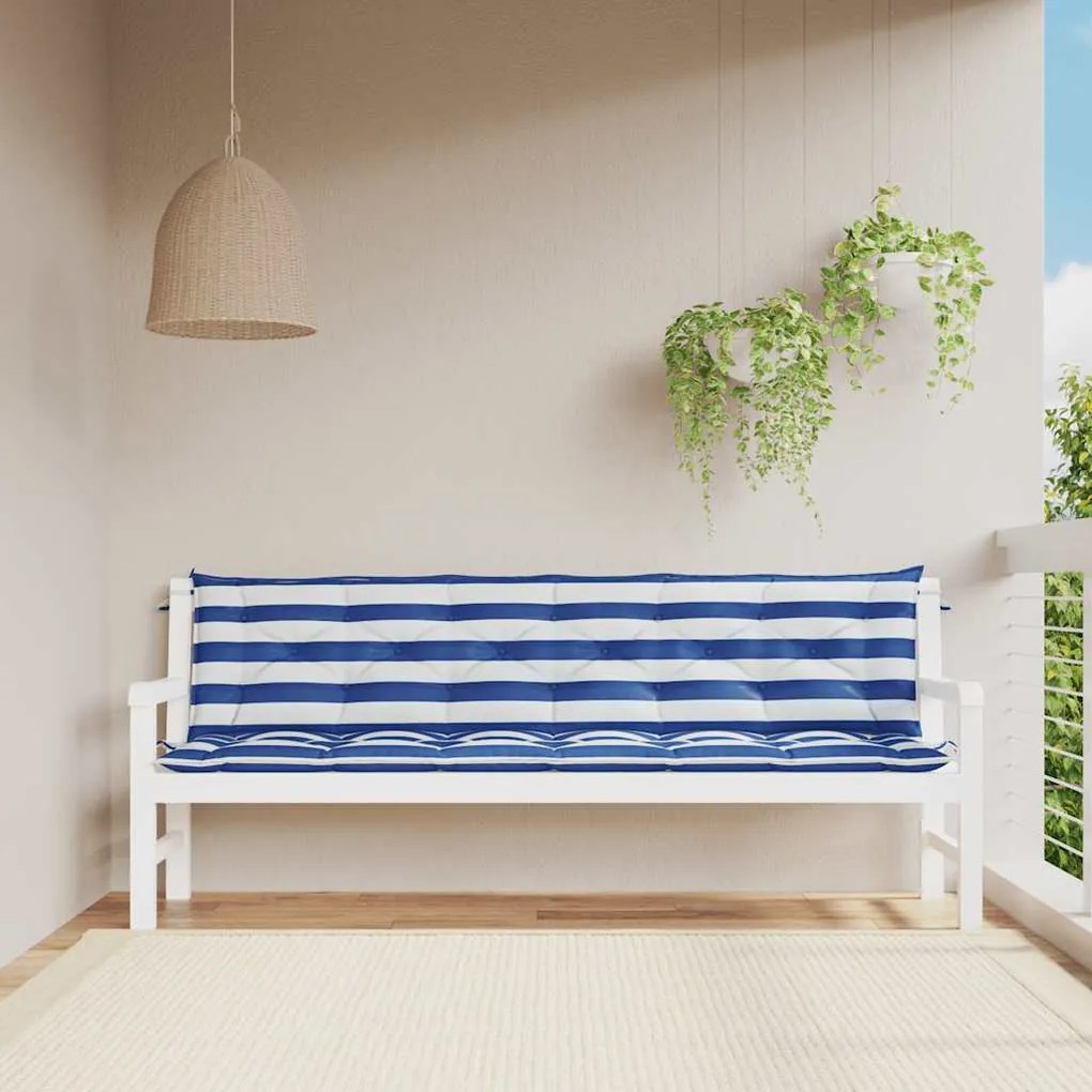 Almofadões p/ banco jardim 2 pcs 200x50x7 cm tecido azul/branco
