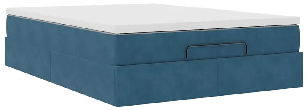 Estrutura de cama otomana com colchão 140x200 cm azul escuro
