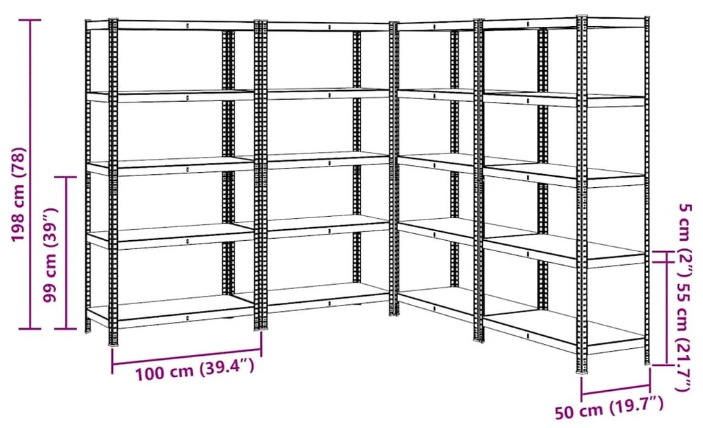 Prateleiras de armazenamento de 5 camadas 4 pcs aço prateado