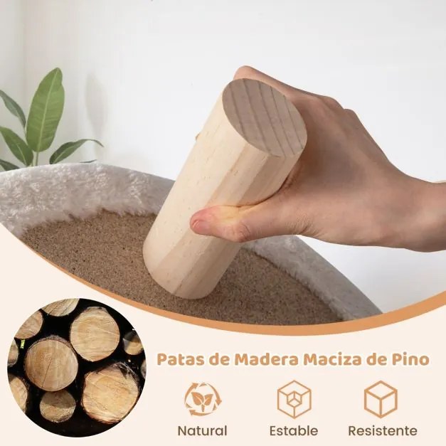Sofá-cama para cães de 42 cm para animais de estimação com almofada redonda acolchoada 4 pernas de madeira de pinho Bege, Natural
