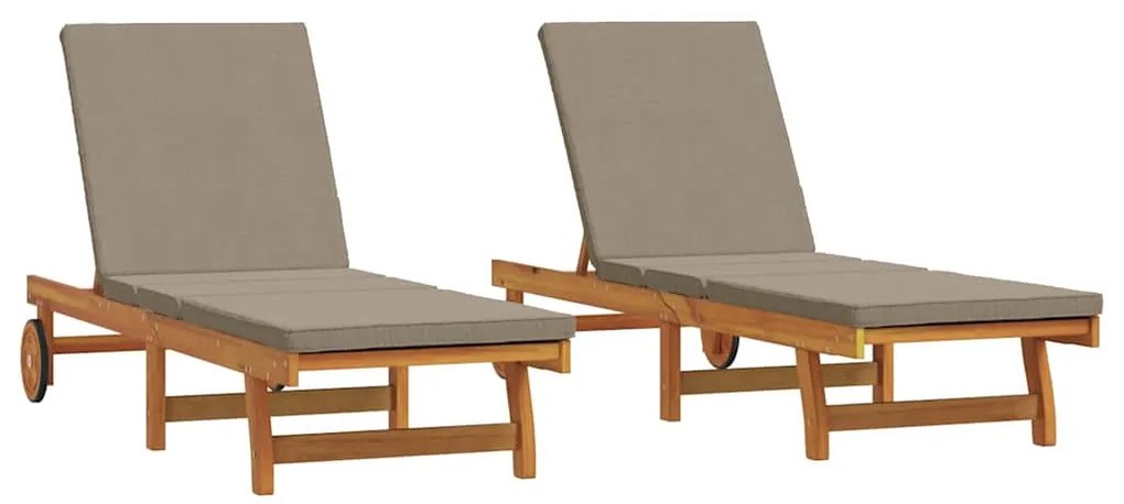 Camas de Sol vidaXL 2 pcs com Rodas e Almofada de Madeira Sólida de Ac