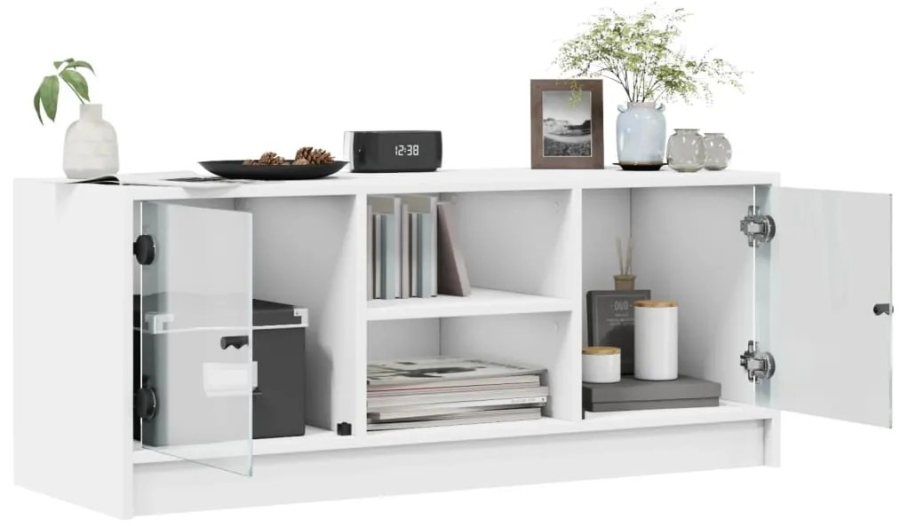 Móvel de TV c/ portas de vidro 102x37x42 cm branco