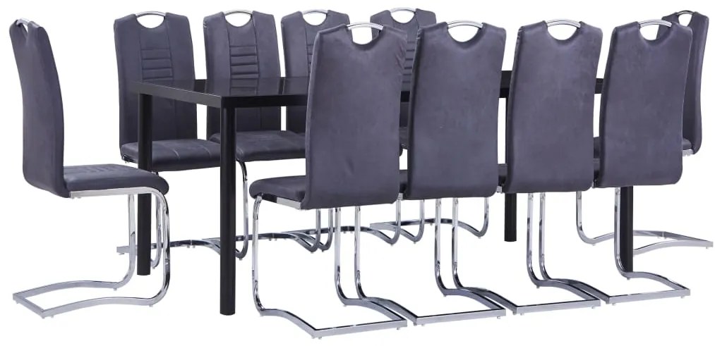 vidaXL 11 pcs conjunto de jantar camurça artificial cinzento
