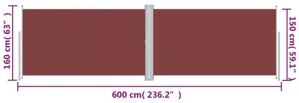 Toldo lateral retrátil 160x600 cm castanho