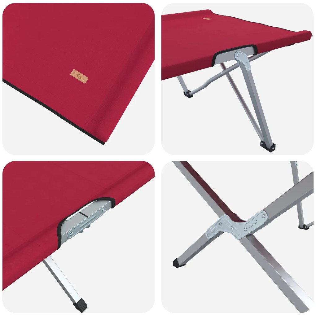 Cama de Lounge Dobrável Vermelha Metal, Tecido Padrão Dobrável