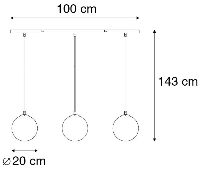 Candeeiro de suspensão Art Déco preto com vidro fumê 3 luzes - Pallon Mezzi Art Deco