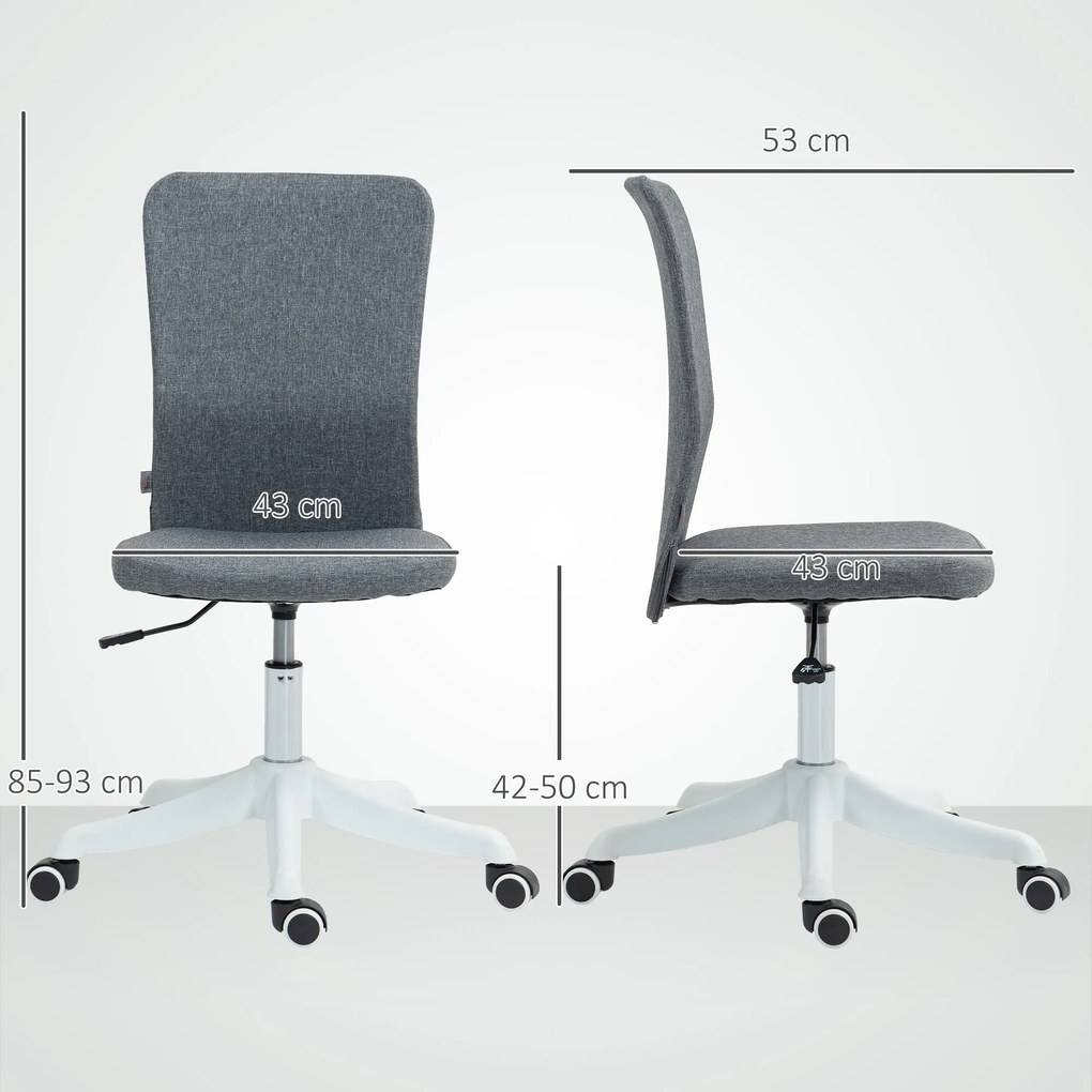 Cadeira de Escritório sem Apoio para os Braços Estofada em Linho Sintético com Altura Ajustável 53x43x85-93 cm Cinza