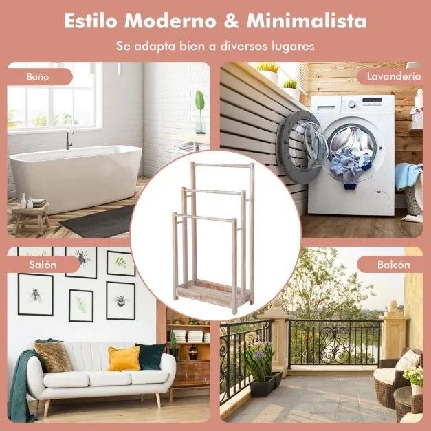 Toalheiro de madeira de 3 níveis para toalhas com prateleira inferior para casa de banho 45 x 22 x 86 cm Branco rustico