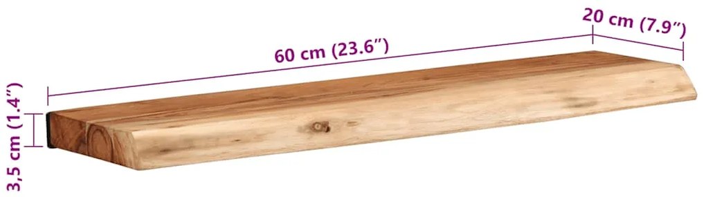 Prateleiras parede 2 pcs 60x20x3,5 cm madeira de acácia maciça