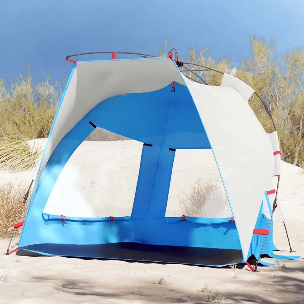 Tenda praia 2 pessoas libertação rápida impermeável azul ciano