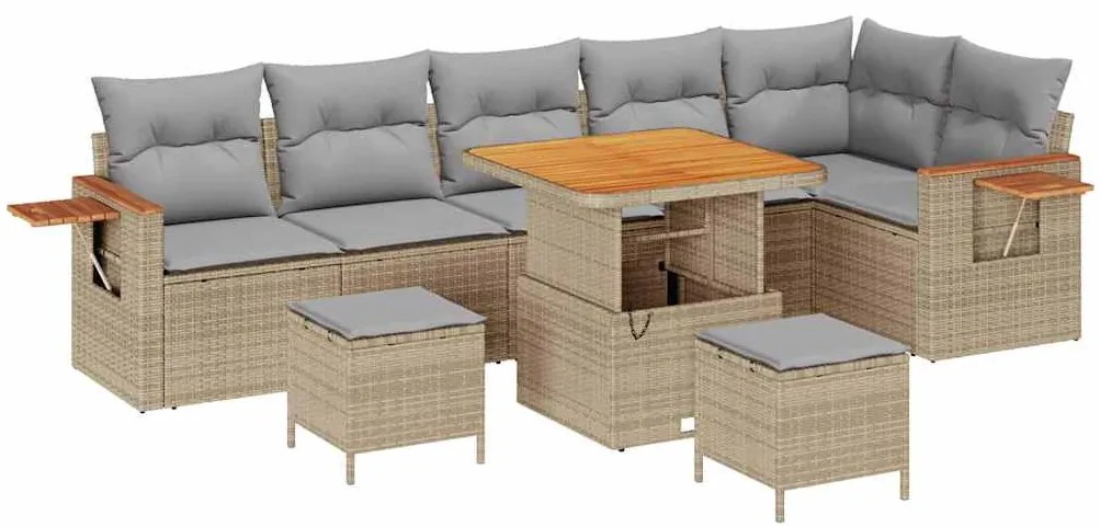 Conjunto de Sofá de Jardim vidaXL 9 Peças com Almofadas Bege Vime de P