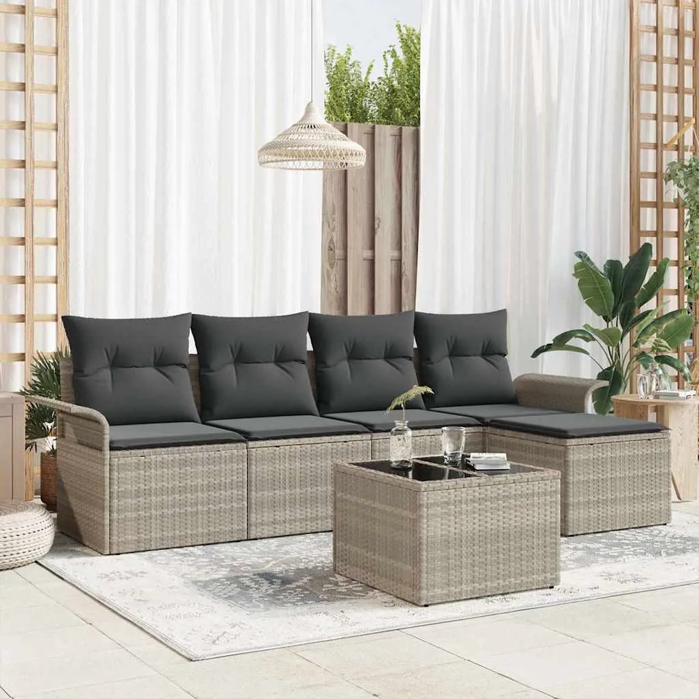 Conjunto de Sofá de Jardim com 6 Peças e Almofadas Cinza em Rattan Sin