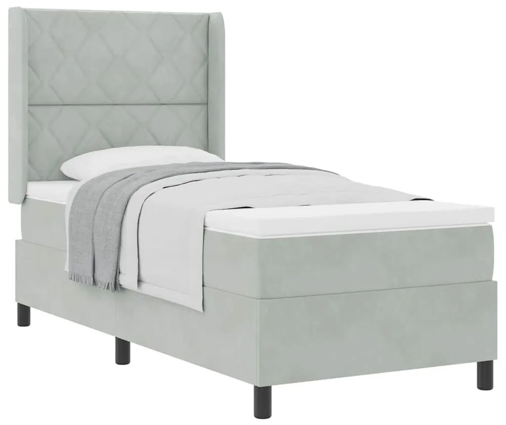 Cama Box com Colchão vidaXL Cinza Claro 90x190 cm Veludo