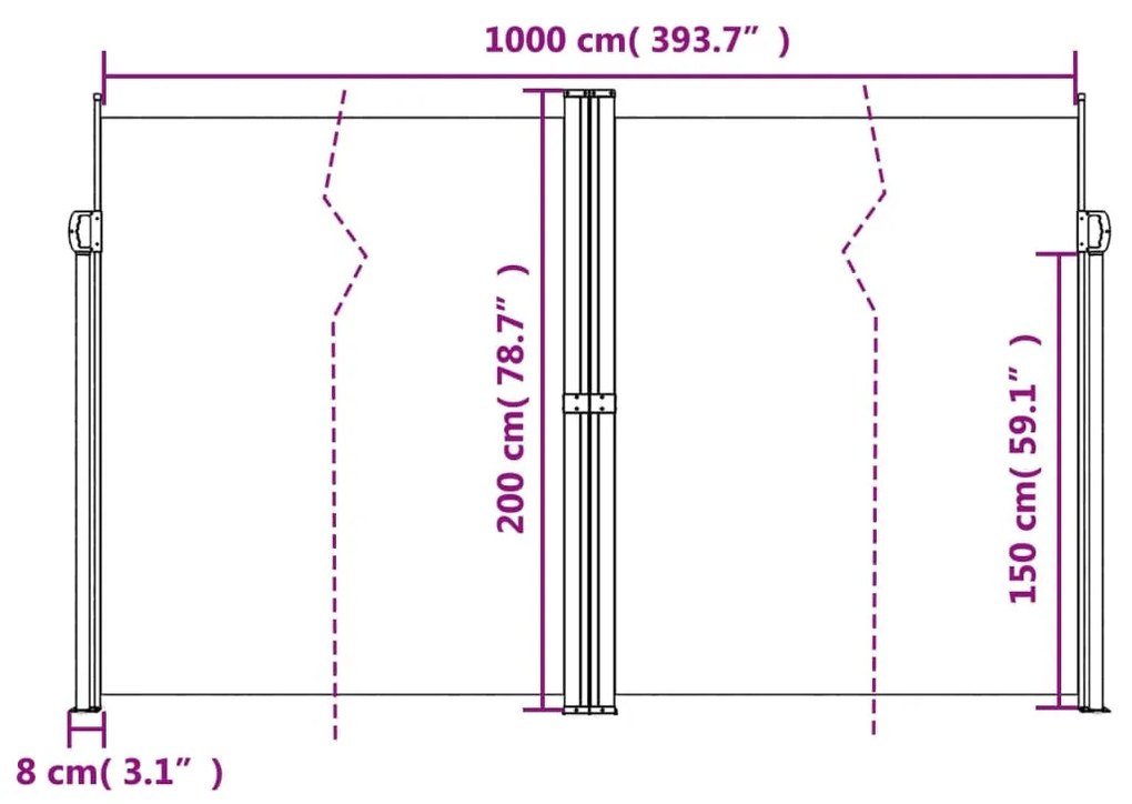 Toldo lateral retrátil 200x1000 cm cinzento-acastanhado