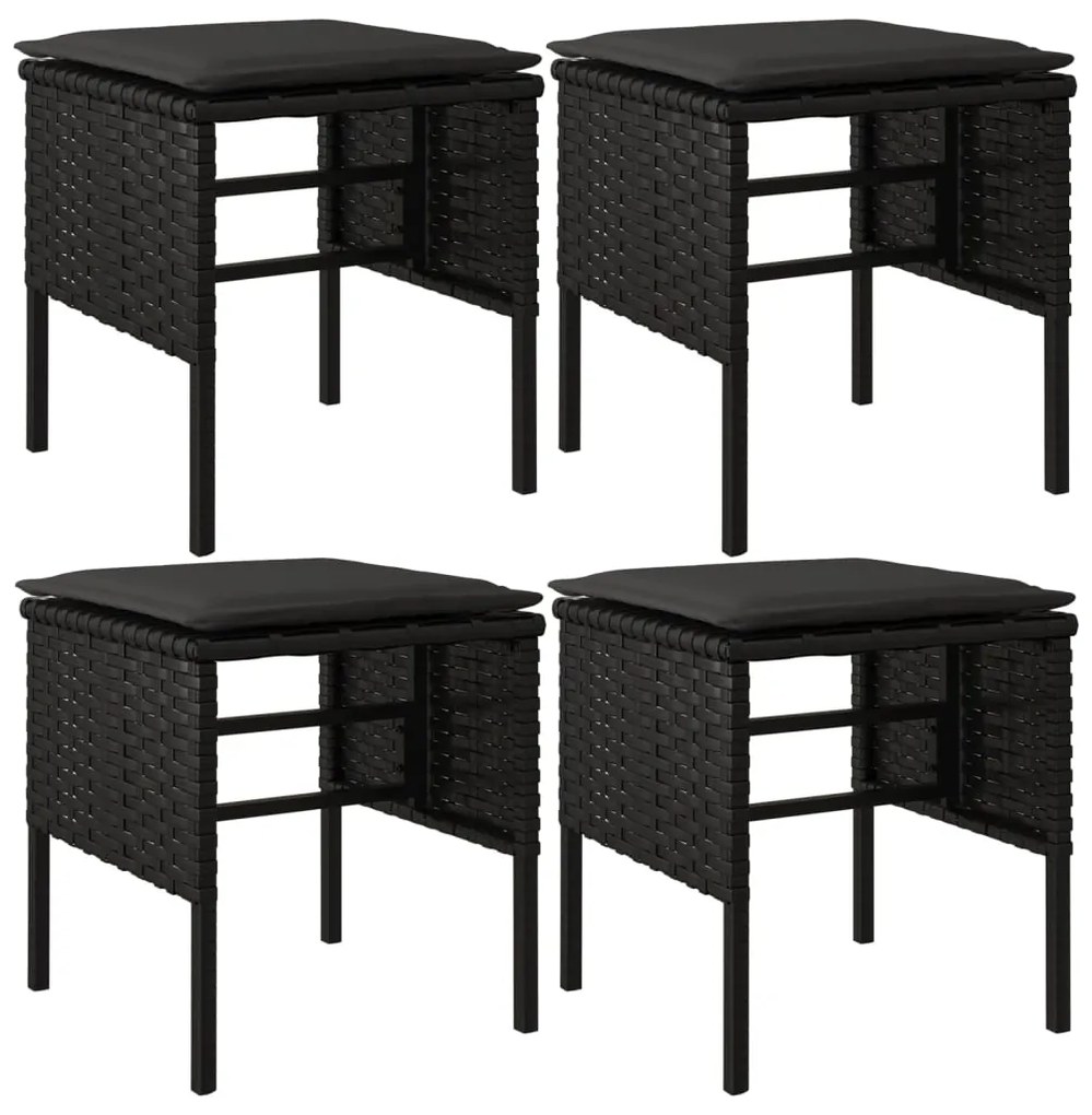 6 pcs conjunto de jantar p/ jardim c/ almofadões vime PE preto