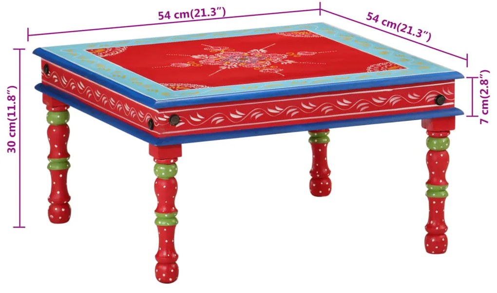 Mesa de centro pintada à mão mangueira maciça vermelho