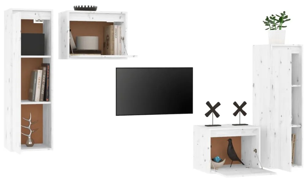 Móveis de TV 4 pcs madeira de pinho maciça branco