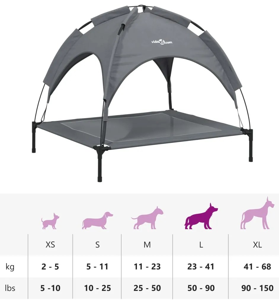 Cama para cães com toldo tecido oxford e aço antracite