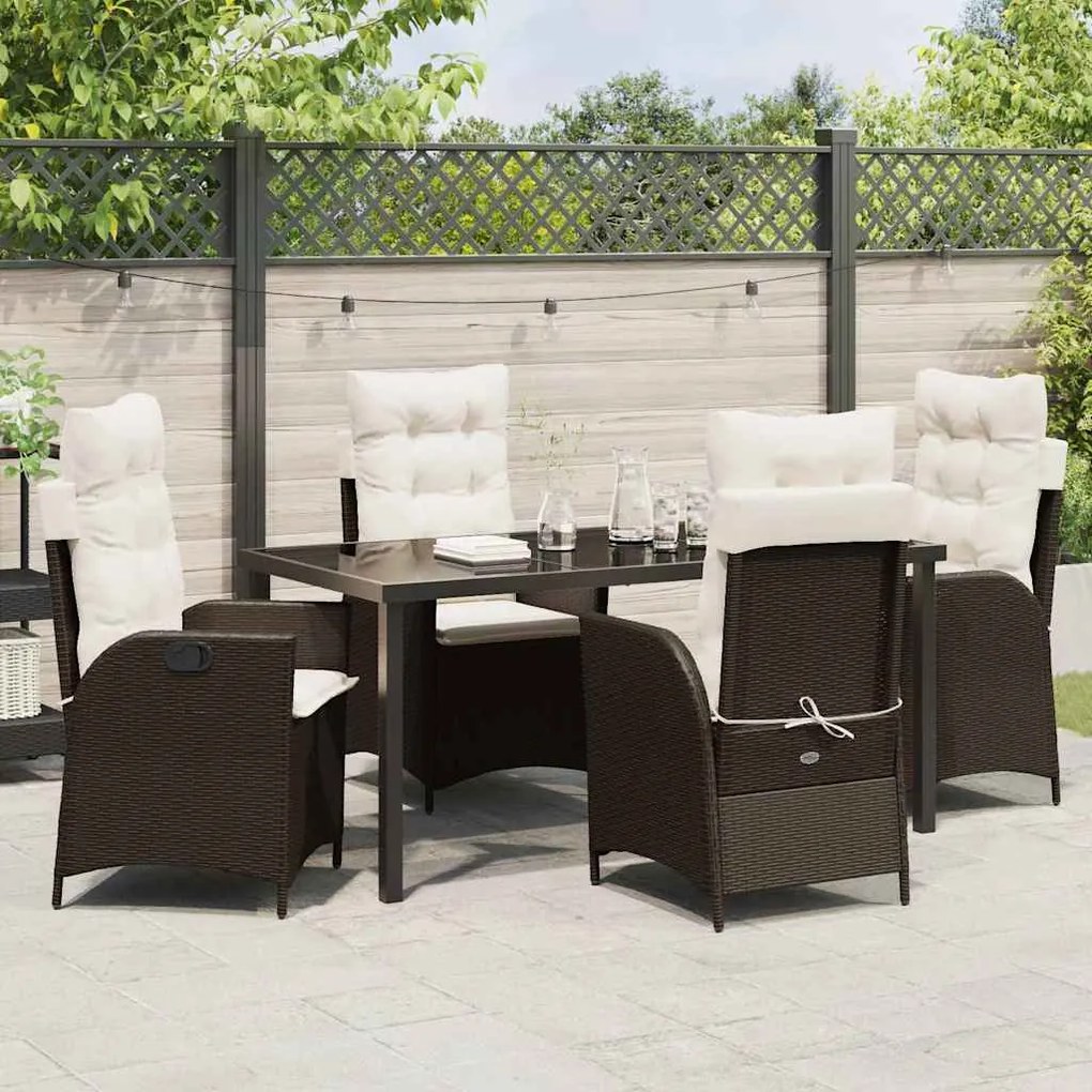 Conjunto de jantar de jardim com 5 peças e almofadas marrom em rattan