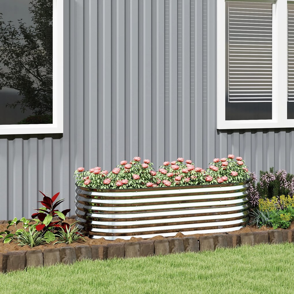 Floreira de horta elevada, resistente à ferrugem, em aço galvanizado, 160 x 80 x 56 cm, prateada