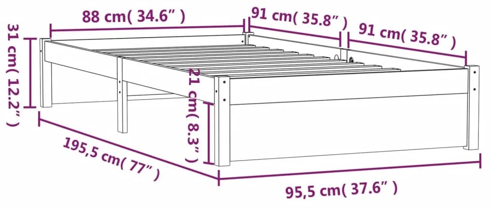 Estrutura de cama solteiro 90x190 cm madeira maciça preto