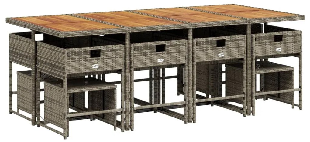 13 pcs conjunto jantar p/ jardim c/ almofadões vime PE cinzento