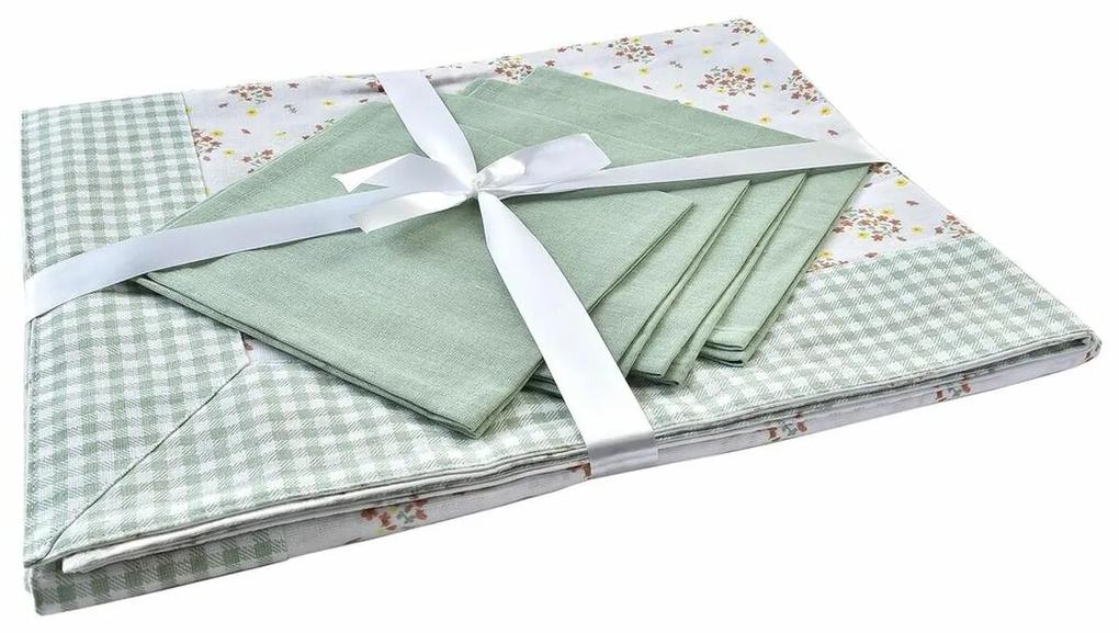 Conjunto de toalhas de mesa DKD Home Decor Bloemen Verde 150 x 150 x 0,5 cm