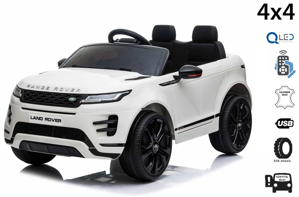 Carro elétrico para Crianças Range Rover EVOQUE, assento em couro sintético, MP3 player com entrada USB, unidade 4x4, bateria 12V10Ah, rodas EVA, eixo